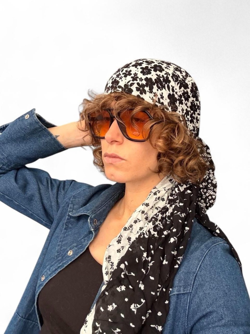 Isaac Mizrahi Black & White Floral Headscarf/Scarf - Women Accessories